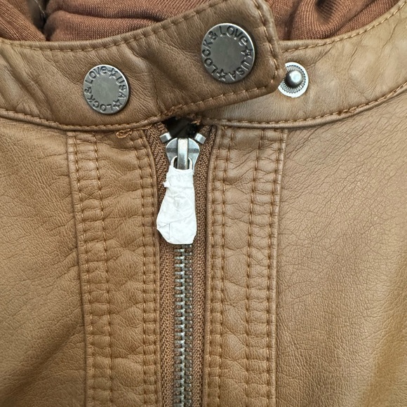 Brown Leather Jacket with Hood - Picture 2 of 8
